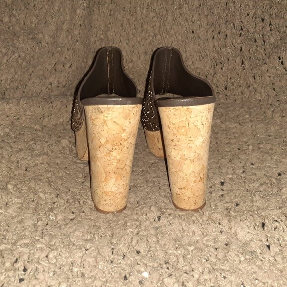LOLA CRUZ-Cork Platform-Brown Leather/Mini Studded Clogs-Boho-Sz 39-Near Mint - Picture 7 of 9